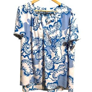 Rose + Olive Flutter Sleeve Tunic Top Blouse Floral Plus Size 1X Abstract Flowy